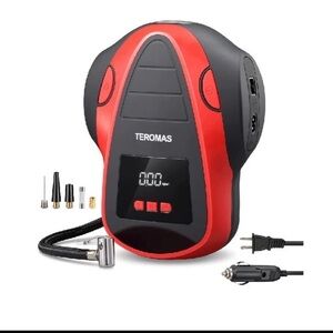 TEROMAS Portable Digital Air Compressor — Red & Black